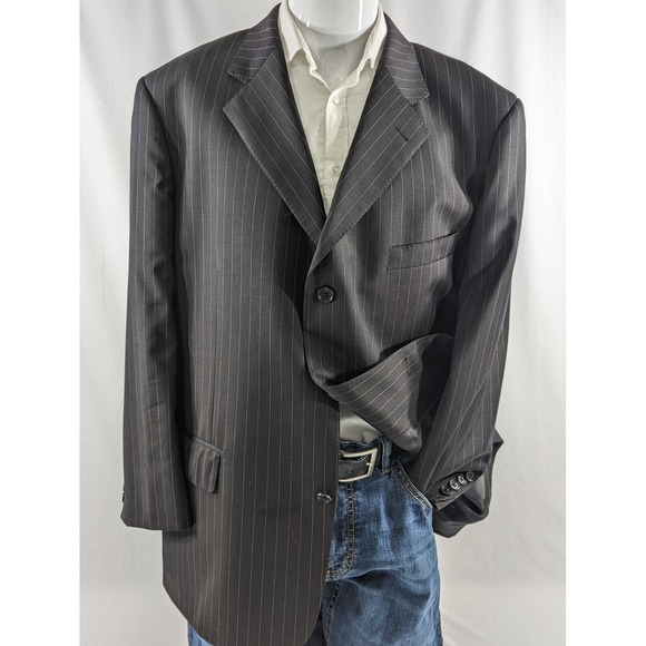 MaxDavoli Baroni Super 150's Black Pinstripe pink Wool Dual Vented Blazer 48R - Picture 2 of 11